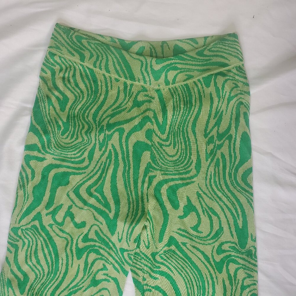 Paloma Wool Orinocco Knit Hi Rise Viscose Pants Green Geometric Pull On Size XS - Picture 2 of 13